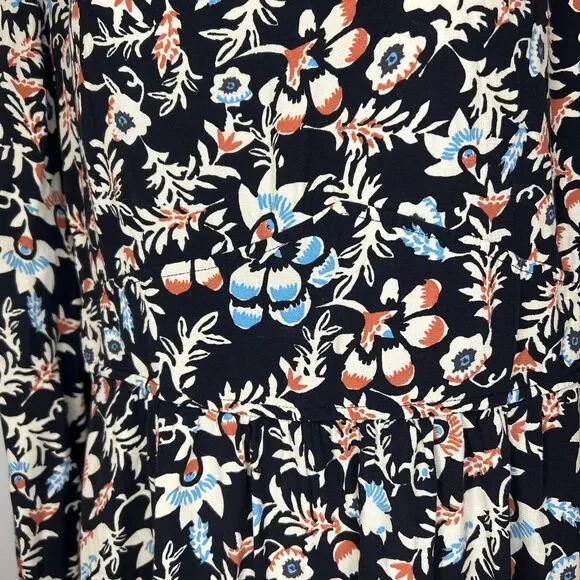 H&M Black Floral Long Sleeve Dress Sz 8 M Flowy Y2K Cottagecore Boho - Picture 5 of 14